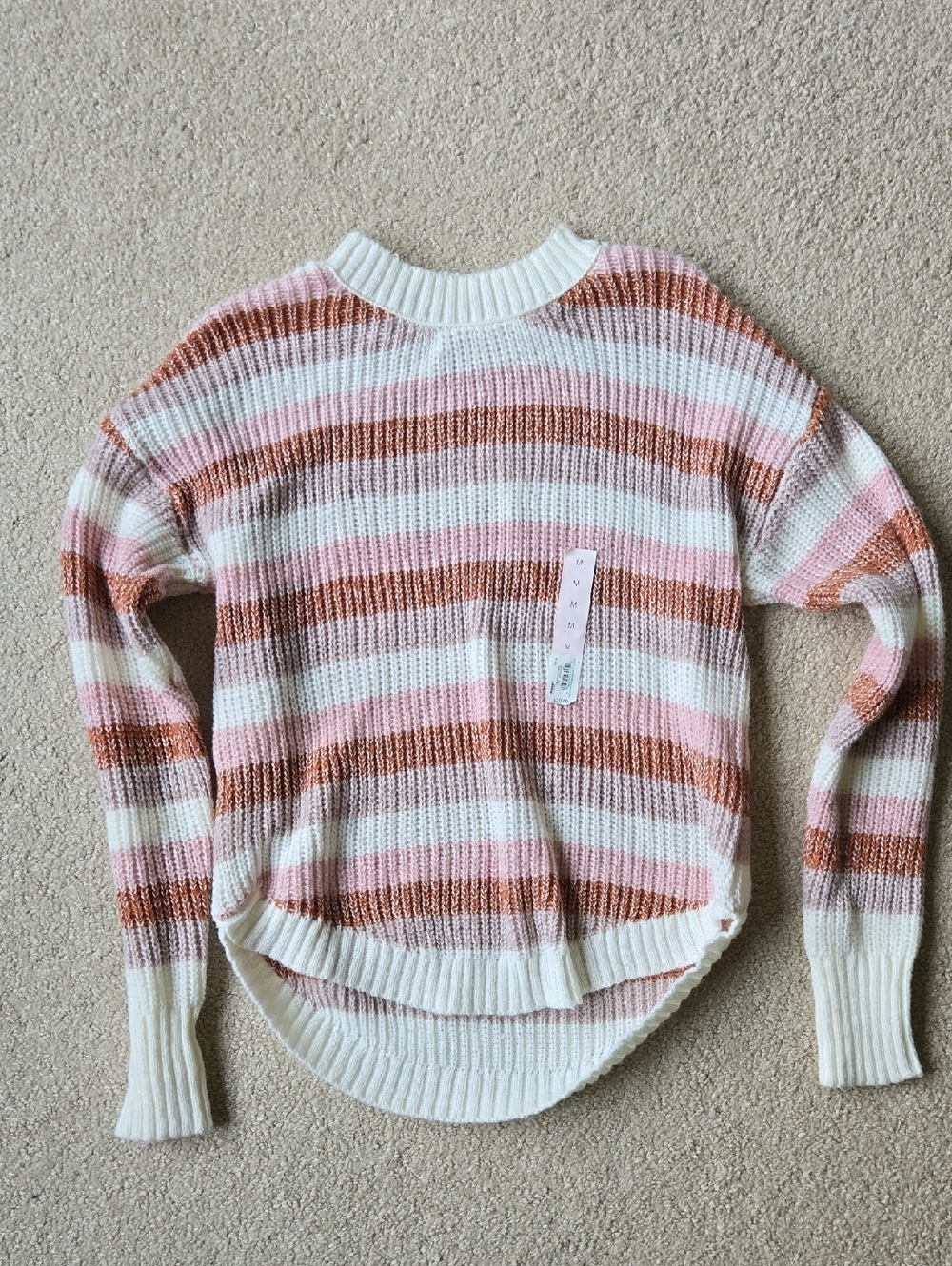 SO Striped Crewneck Sweater in Pink, Cream & Brown
